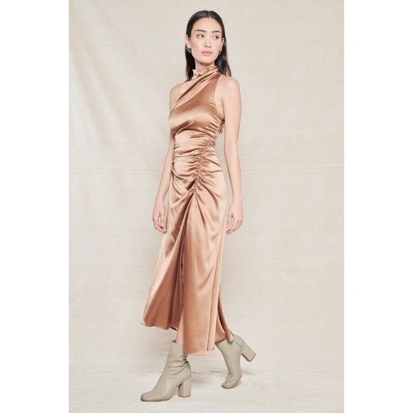 A.L.C. Inez Dress Toffee Brown Silk - Picture 5 of 10